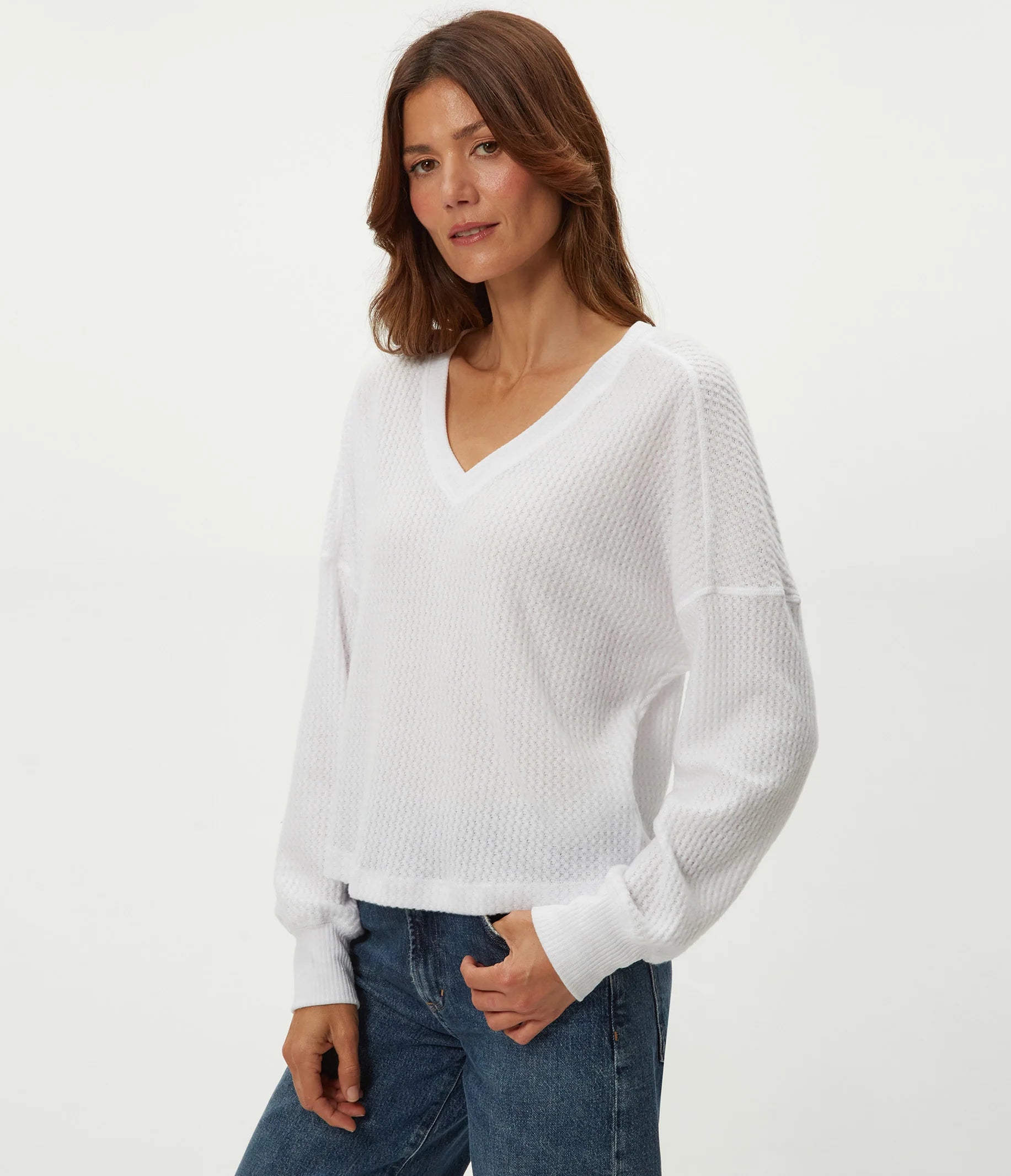Salma V-Neck Brushed Waffle Top
