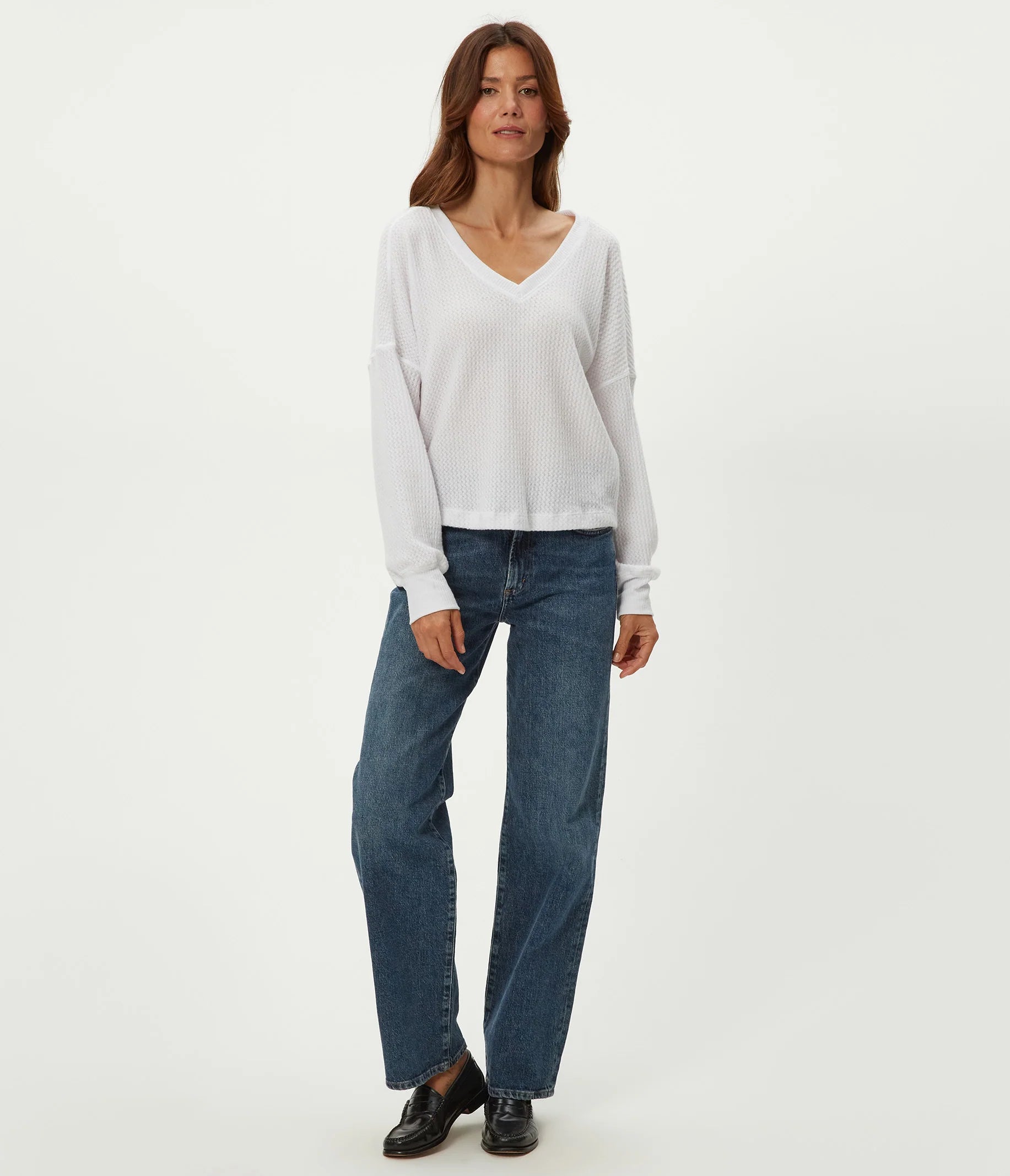 Salma V-Neck Brushed Waffle Top