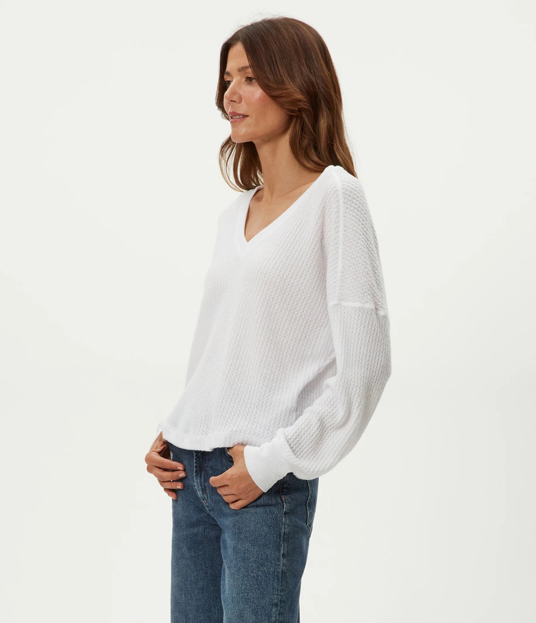 Salma V-Neck Brushed Waffle Top