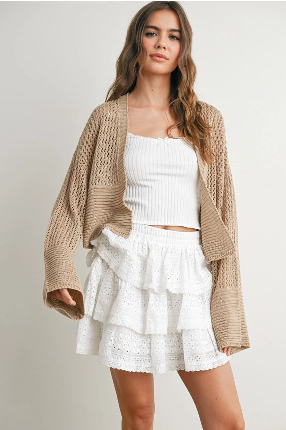 Wide Sleeve Textured Crop Cardi
