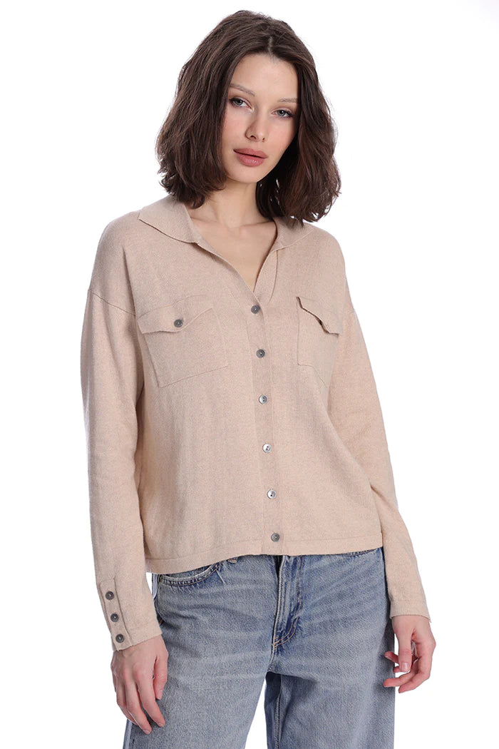 Cotton Cashmere Long Sleeve Solid Camp Shirt