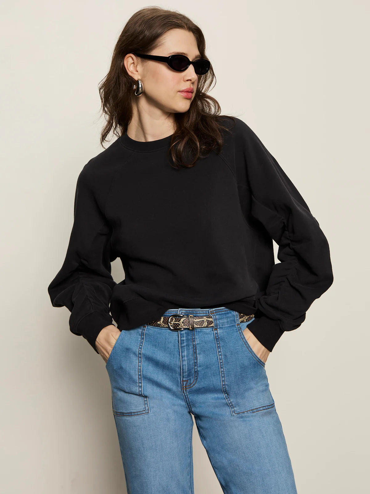 Shirred Sleeve Sweatshirt