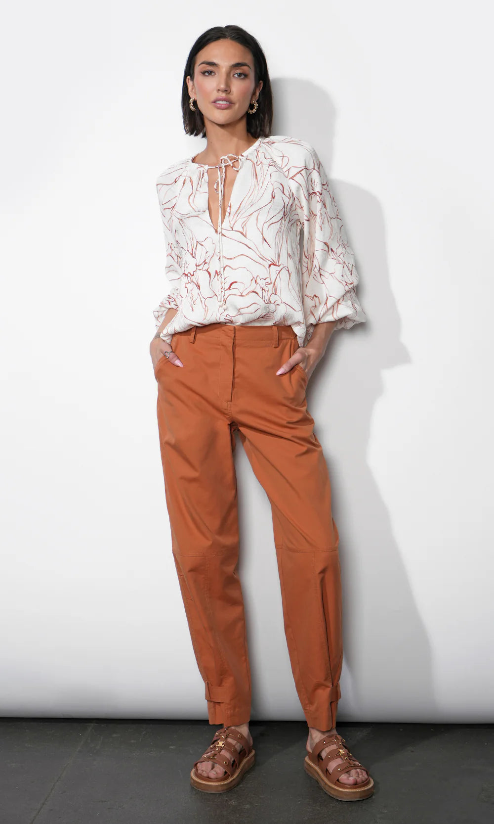 Penelope Bubble Sleeve Tie Neck Blouse