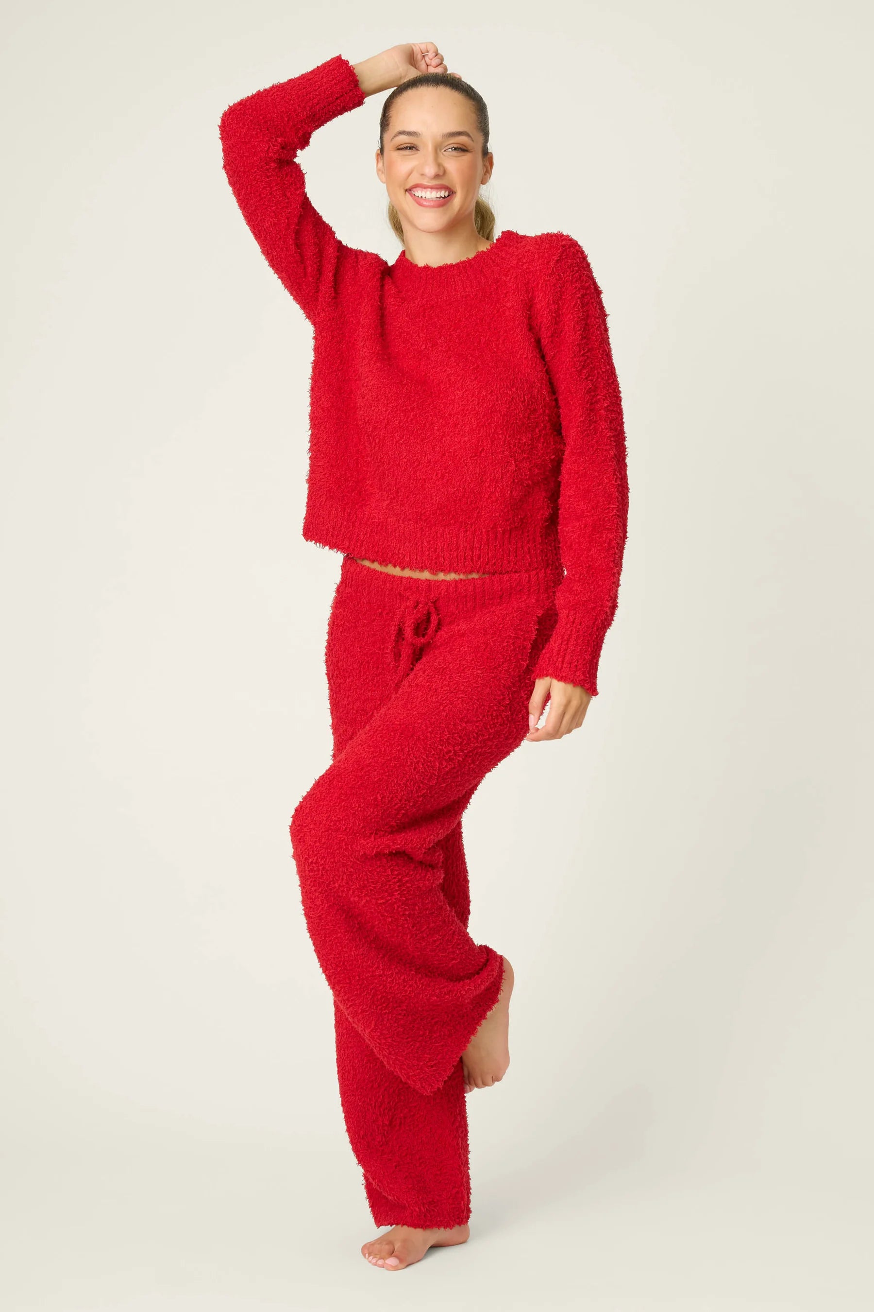 Bundle Up Boucle Red Open Leg Pants