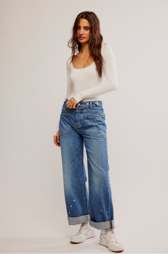 Cuffed denim jeans shops