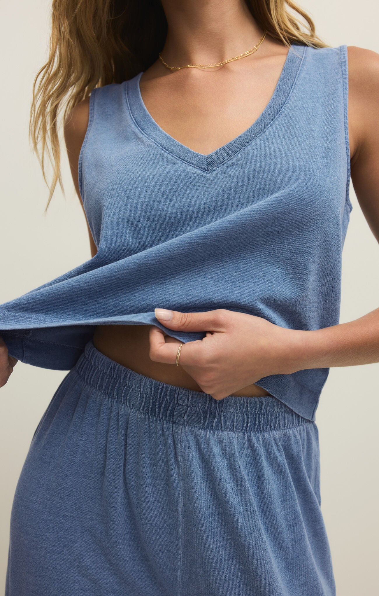 Sloane V-Nack Denim Tank