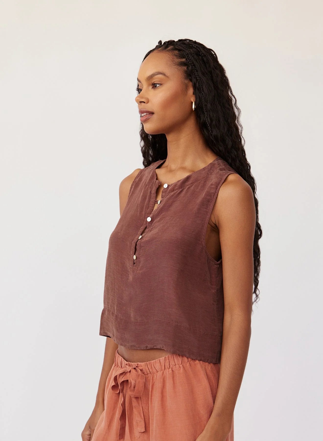 Sleeveless Half Placket Top