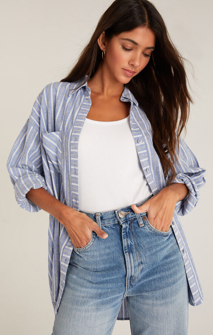 Natalia Striped Button Up Top