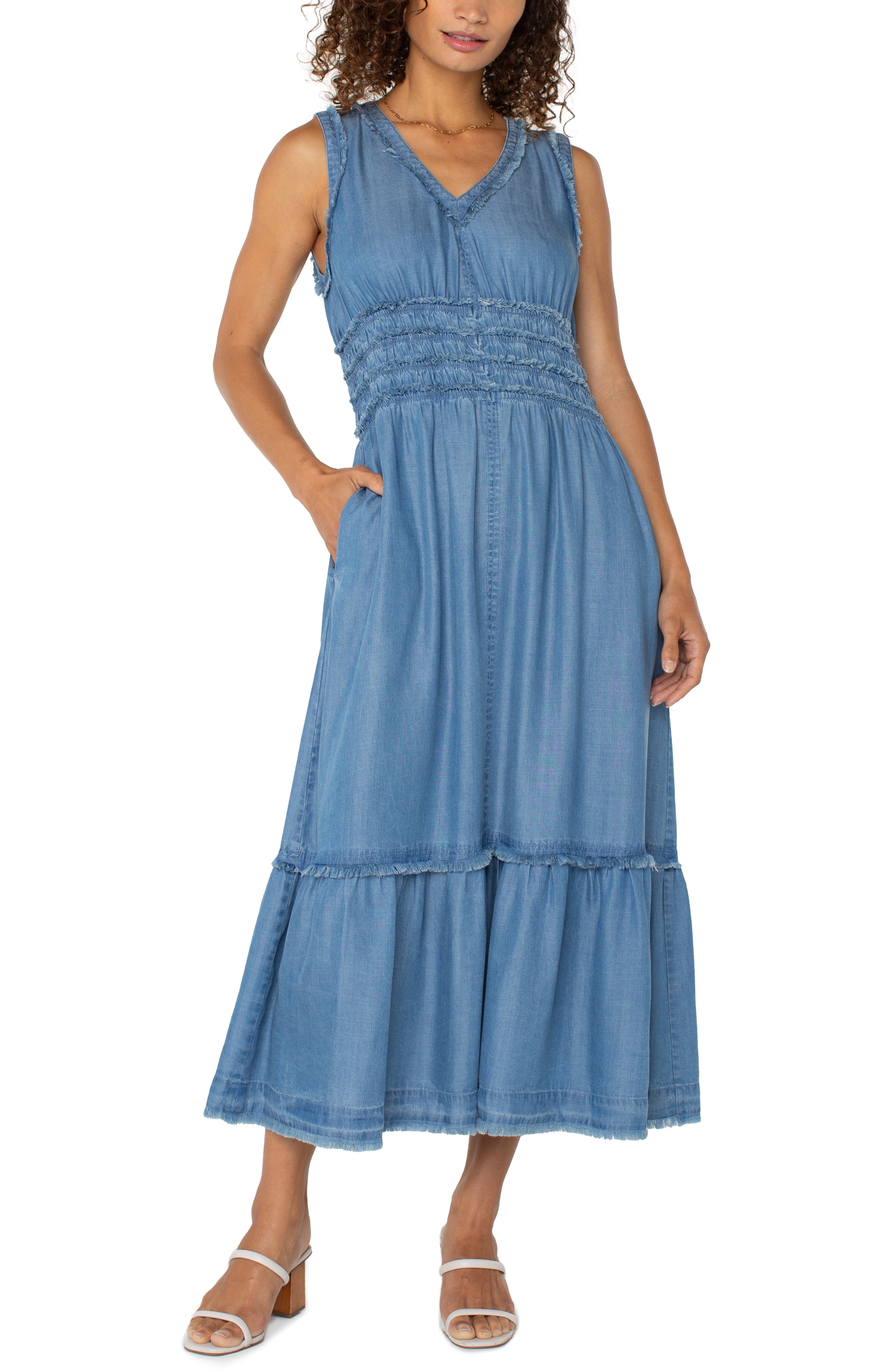 Smocked Fray Maxi Dress