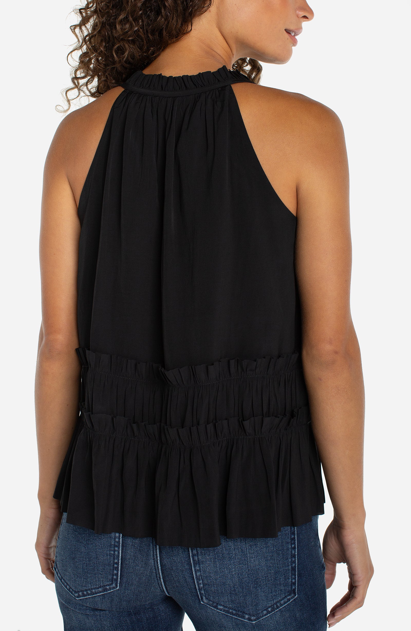 Sleeveless Woven Top With Ruffles