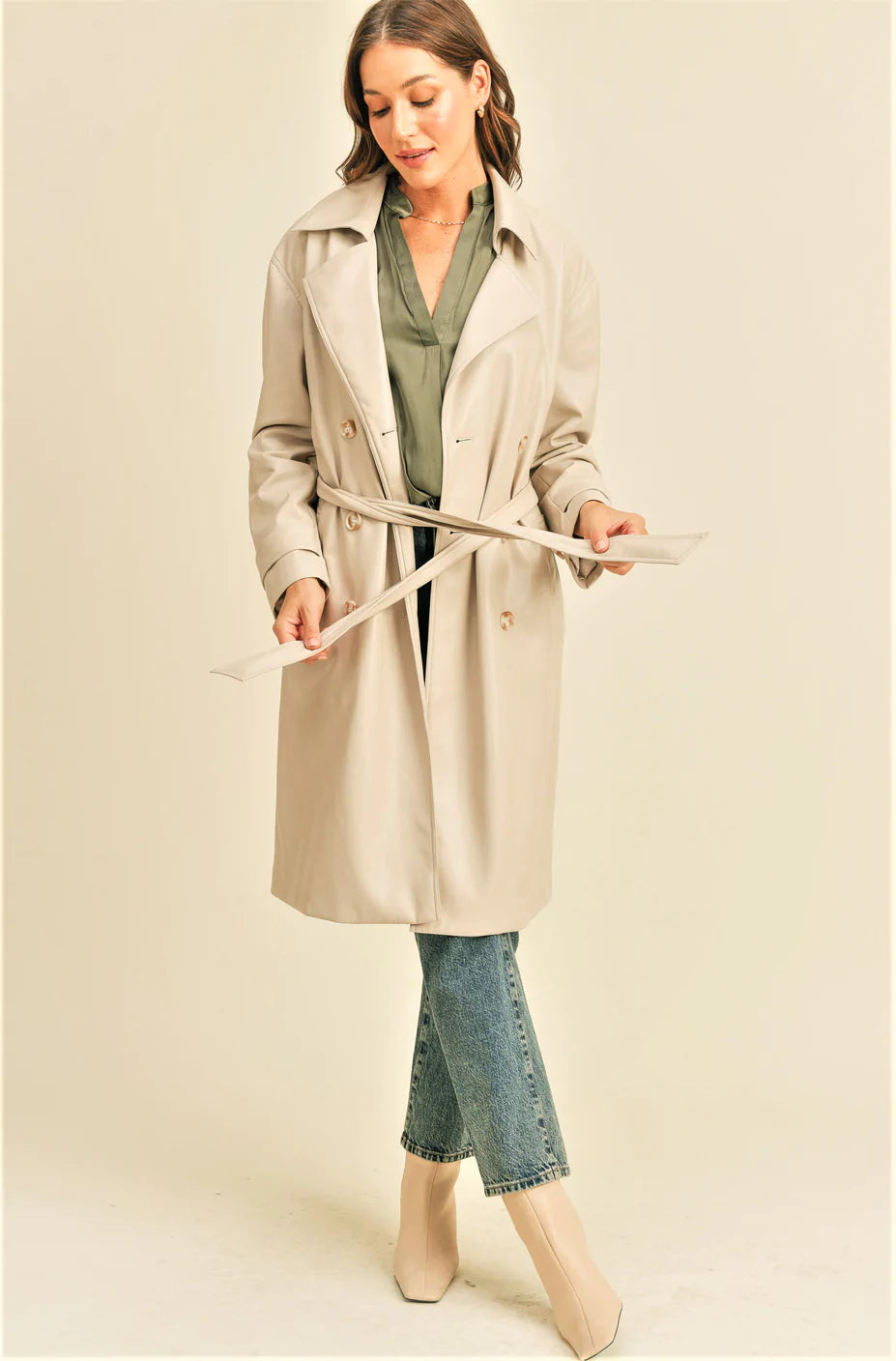 Double-Breasted Tie-Belt Trench Coat for Women