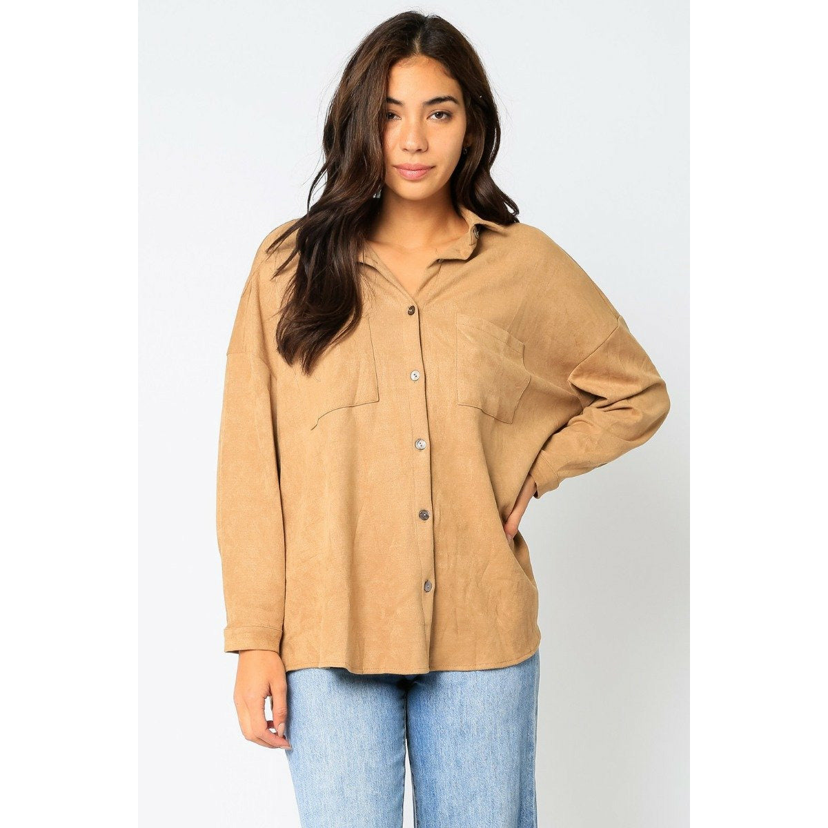 Faux Suede Oversized Shirt