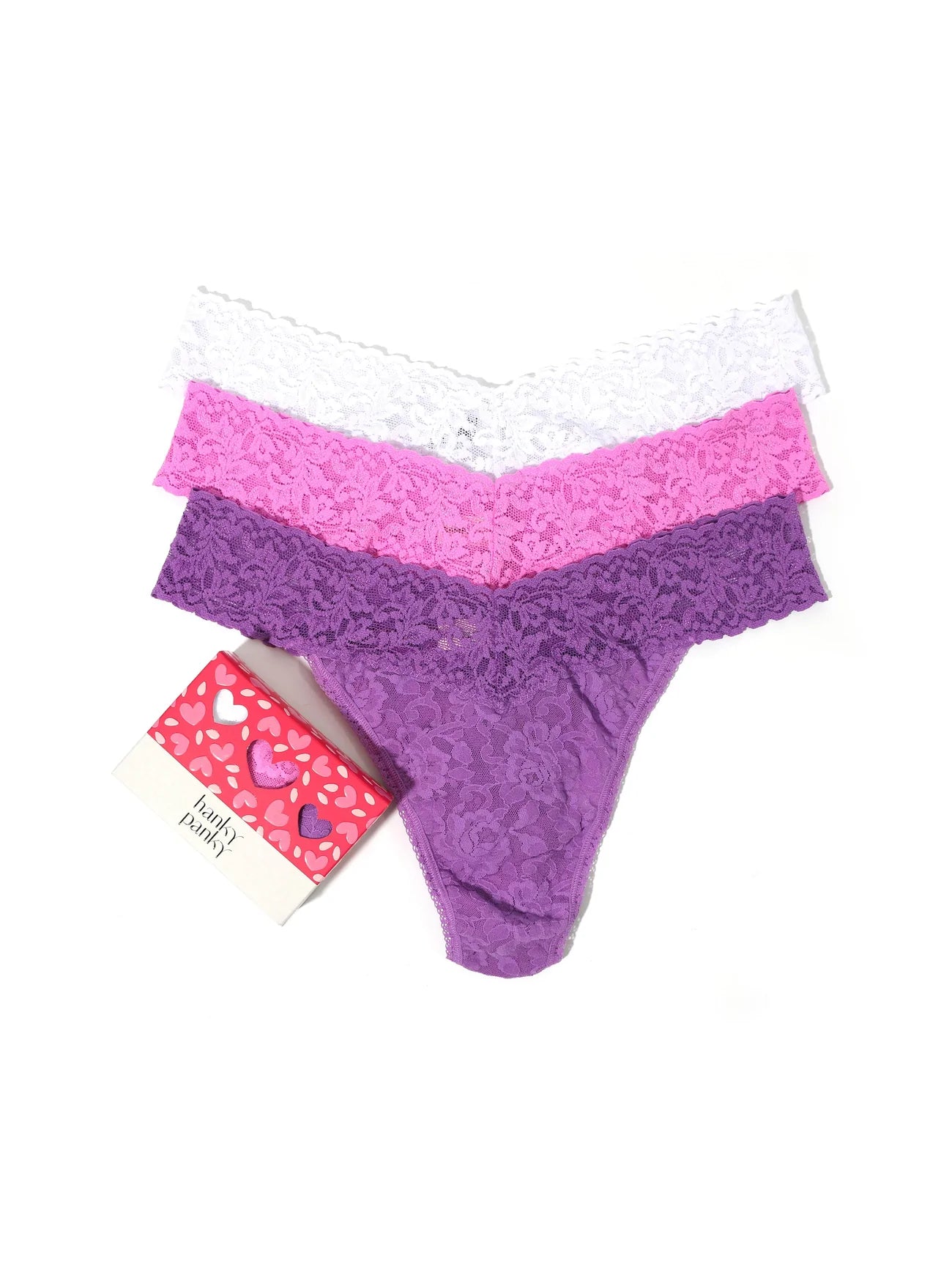 Hanky Panky Assorted 3-Pack Lace Original Rise Thongs