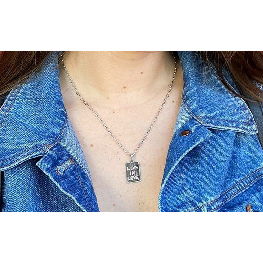 LIVE IN LOVE Rectangle Pendant Necklace