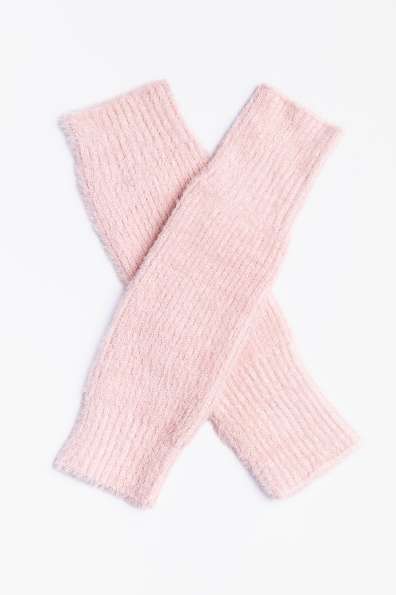 Feather Knit Arm Warmers in Pink Clay