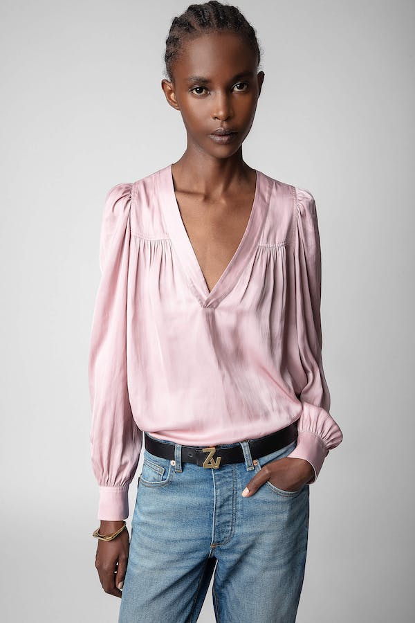 Light pink cheap satin blouse