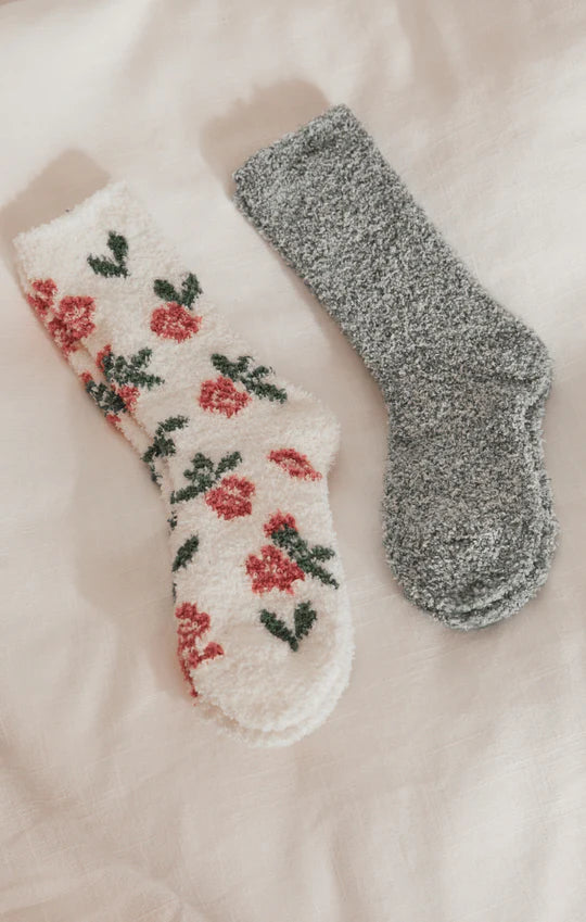 2-Pack Floral Plush Socks in Washed Pine