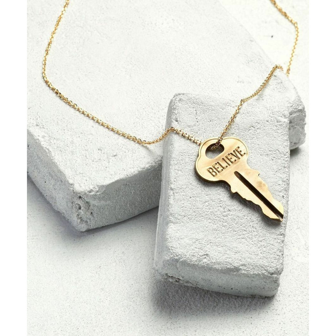 Dainty Key Necklace Believe Gold