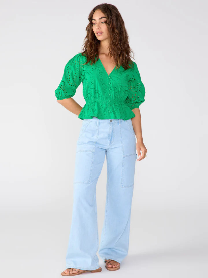 Eyelet Button Front Top