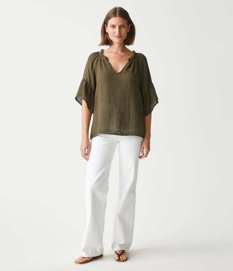 Savannah Gauze Top with Flutter Sleeves