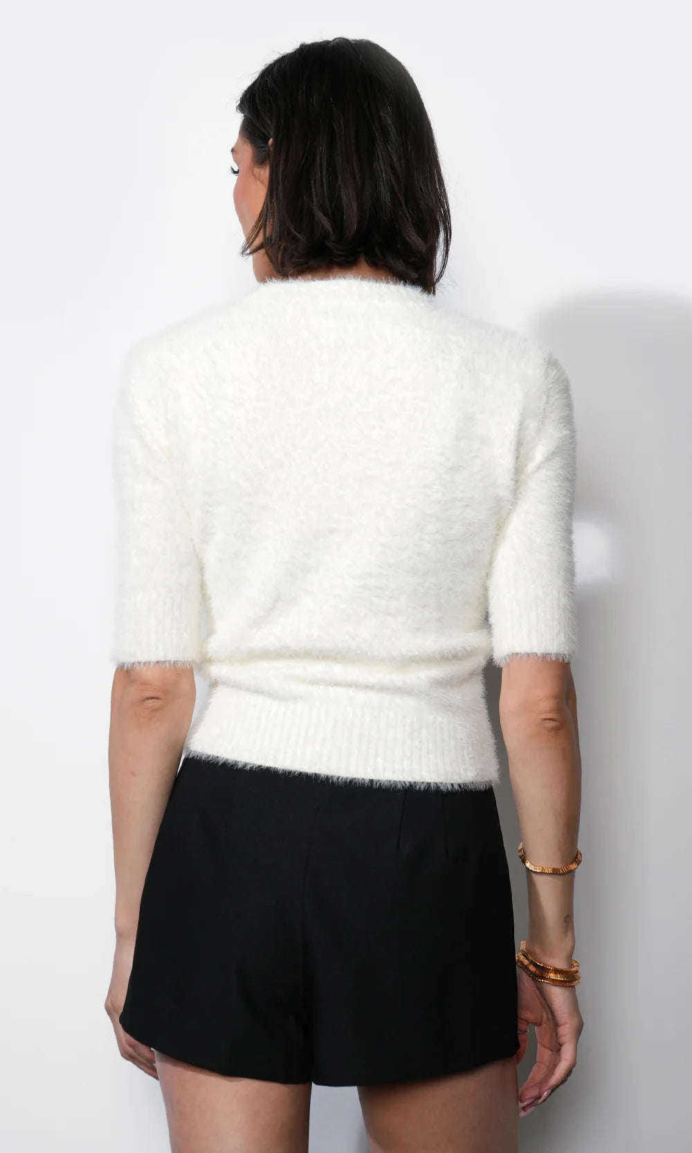Odette Fuzzy Elbow Sleeve Knit Top