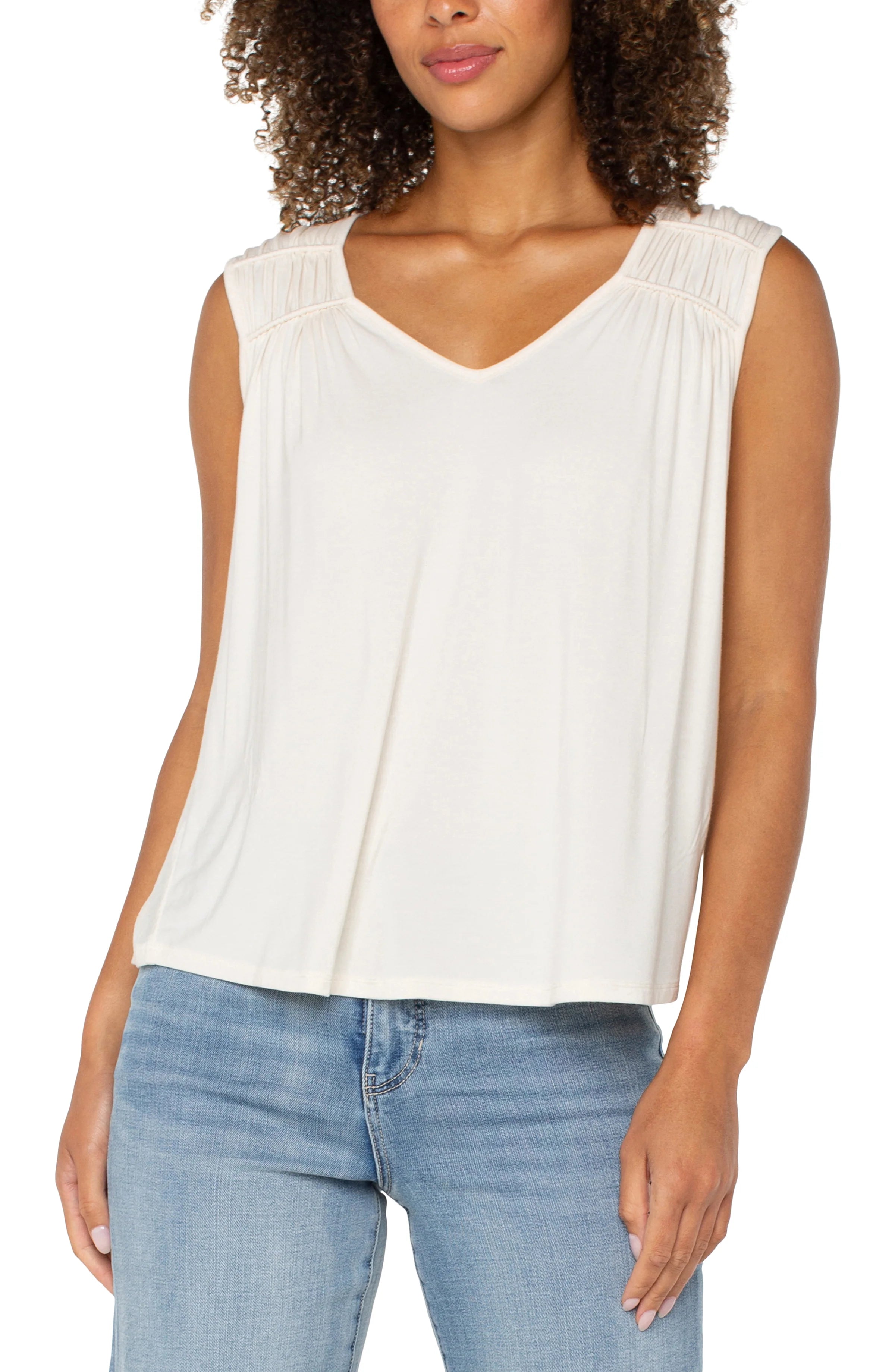 Sleeveless Shirred Detail Knit Top