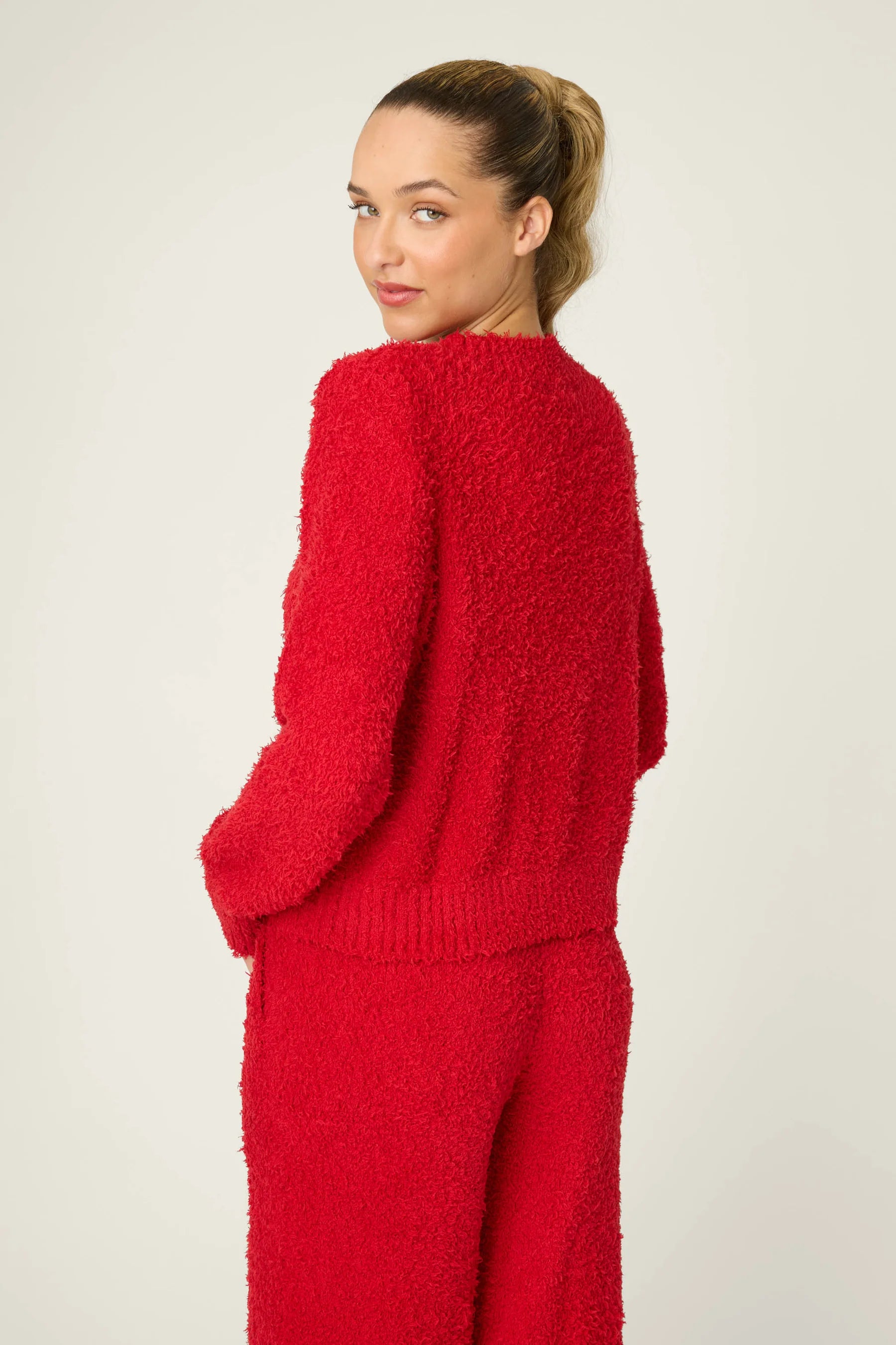 Bundle Up Boucle Red Long Sleeve Top