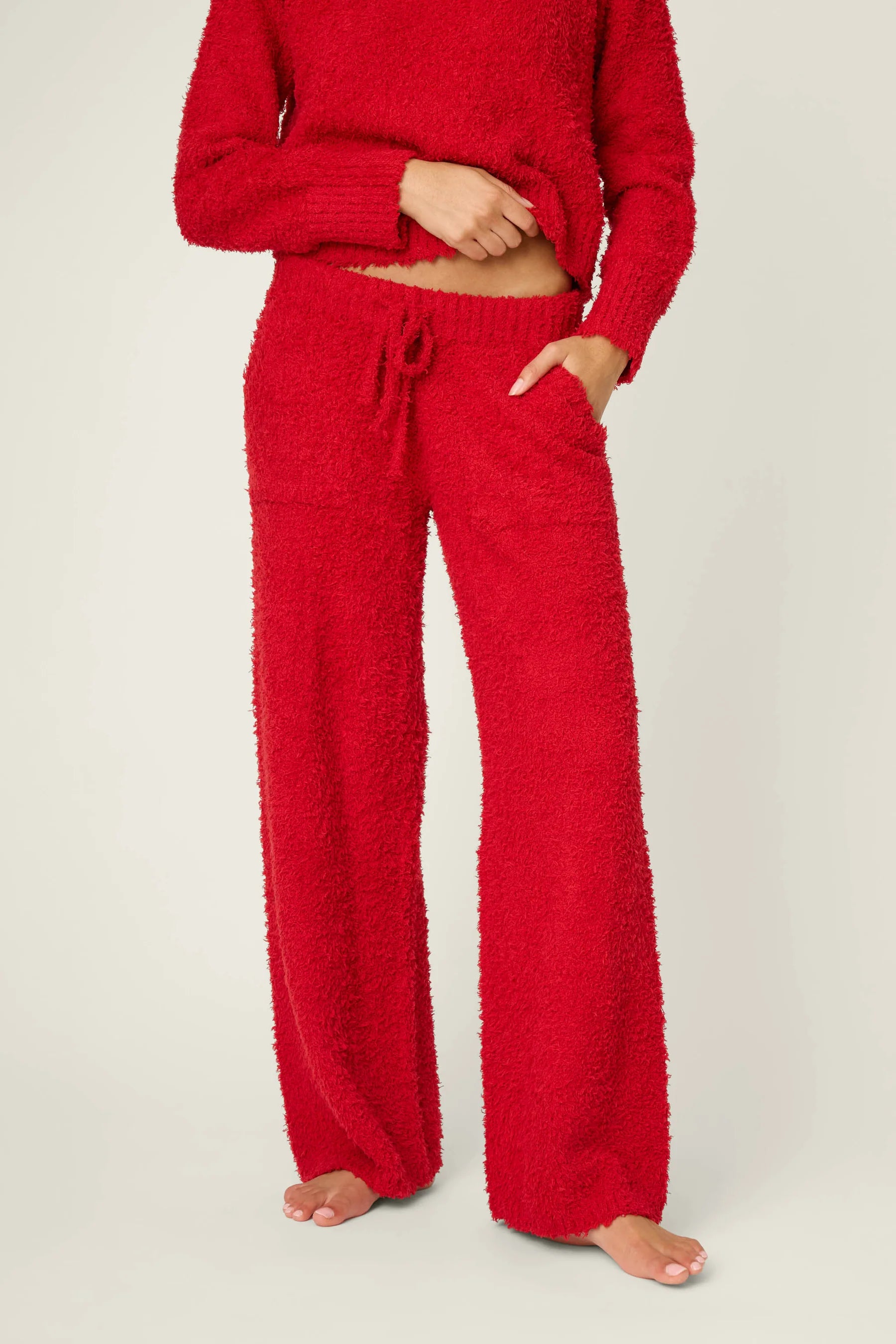 Bundle Up Boucle Red Open Leg Pants
