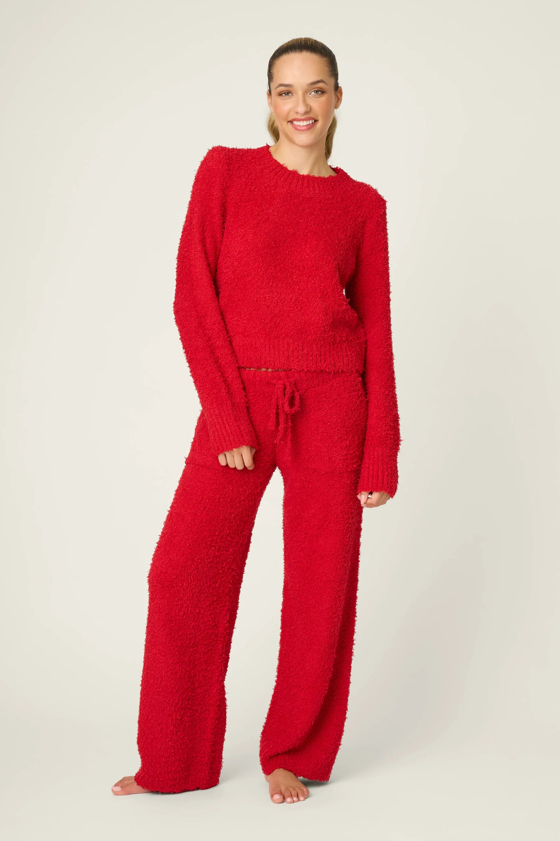 Bundle Up Boucle Red Open Leg Pants