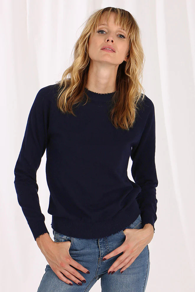 Cotton Cashmere Frayed Edge Crew