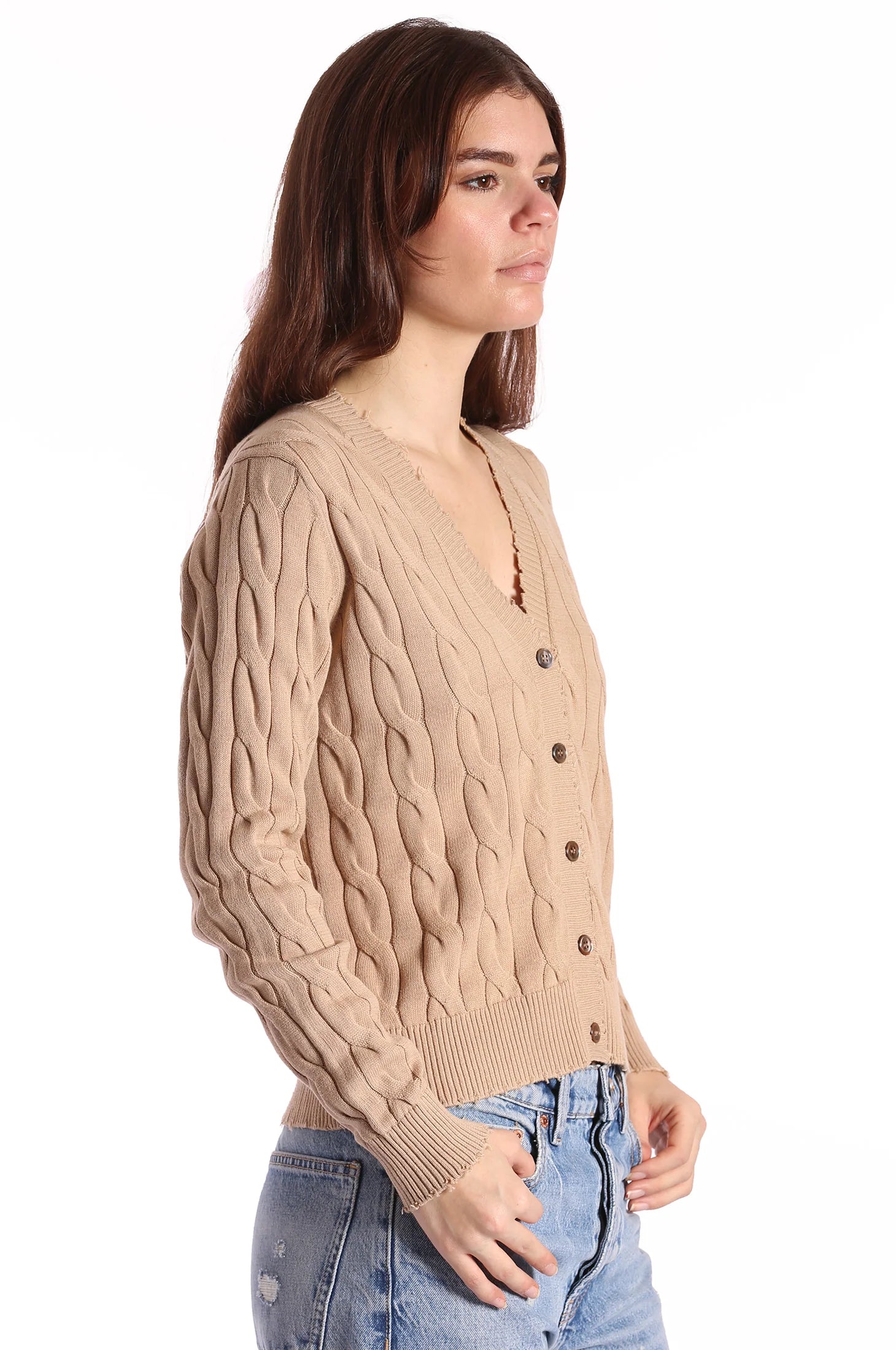 Cotton Cashmere Frayed Cardi