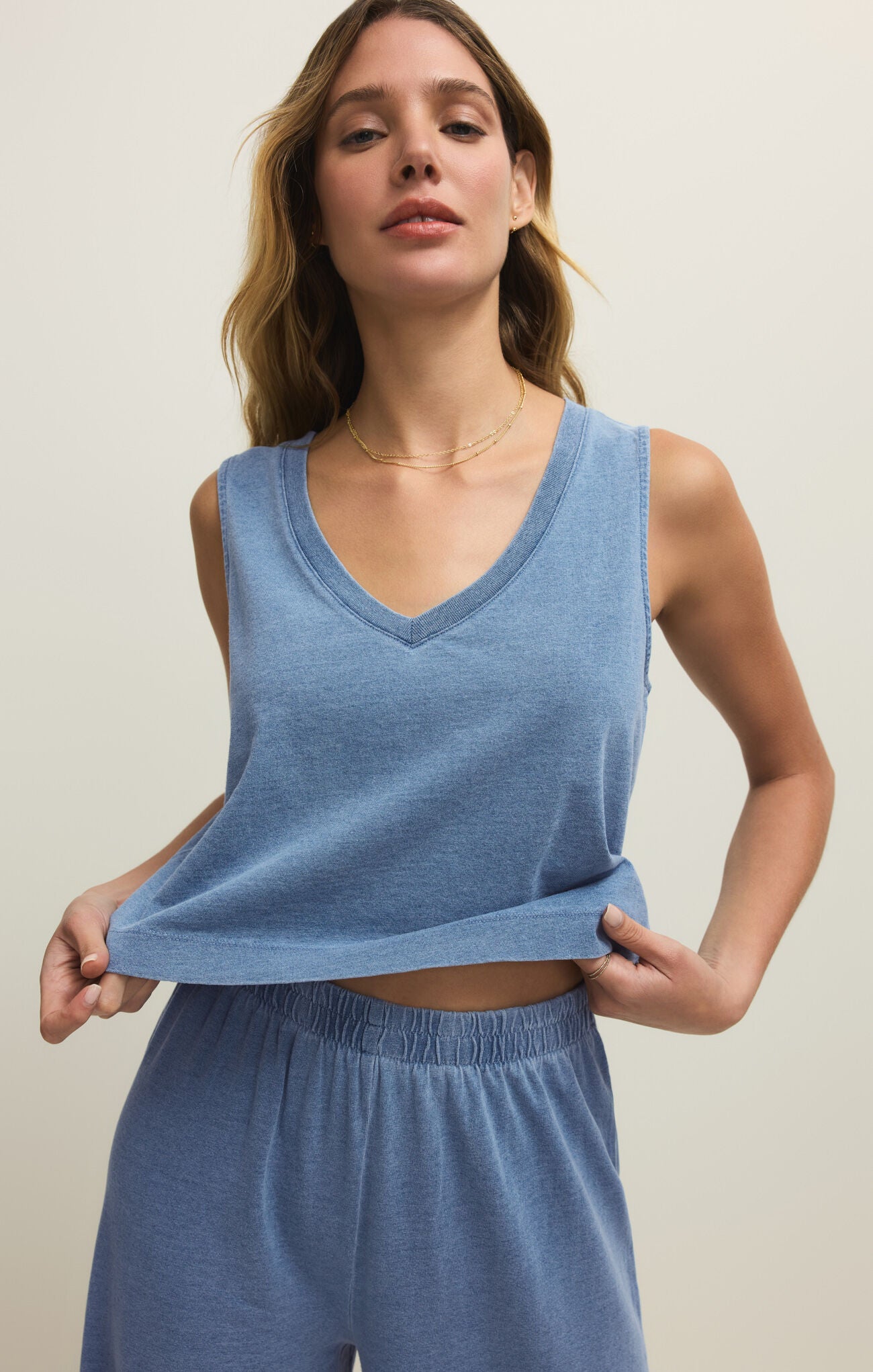 Sloane V-Nack Denim Tank
