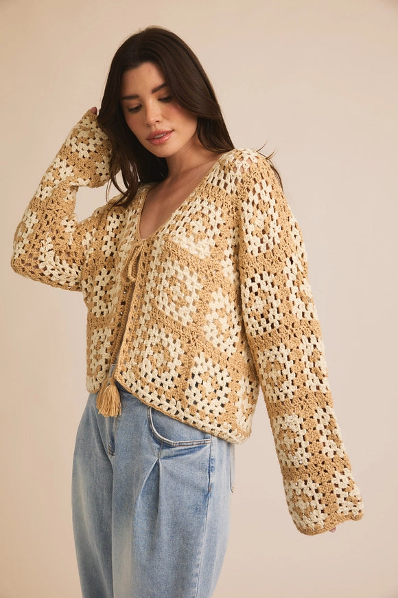 Front Tie Crochet Cardigan