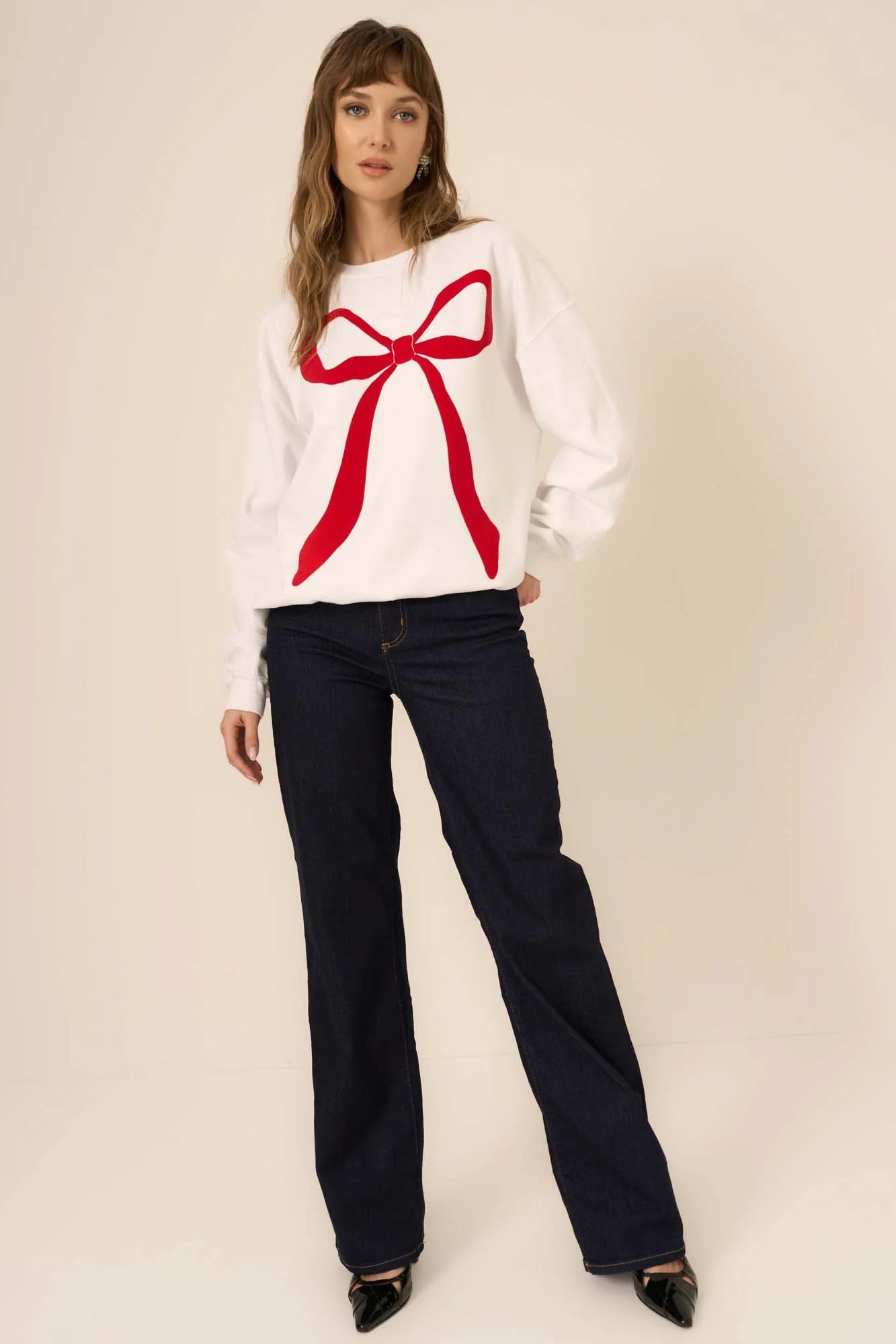 Flocked Bow Sweatshirt