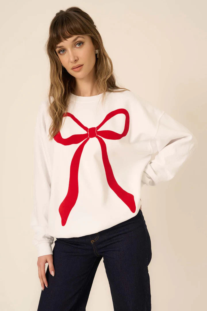 Flocked Bow Sweatshirt