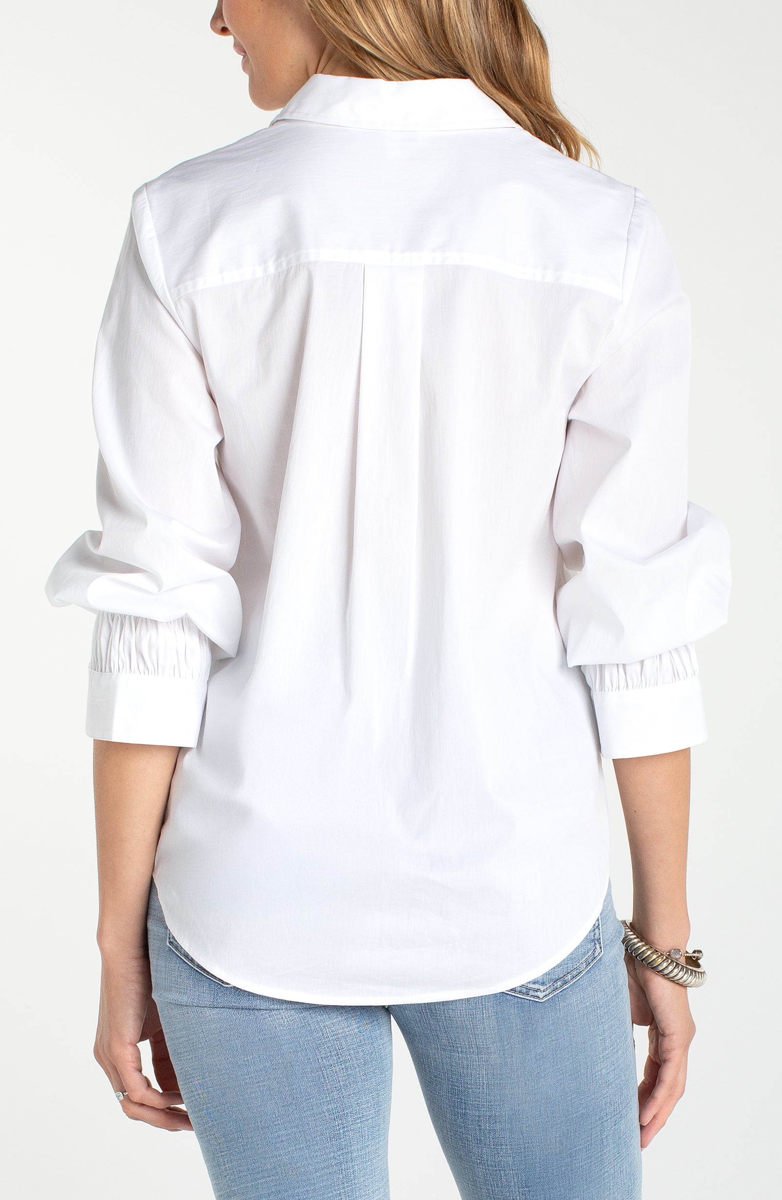 Adjustable Sleeve Button Front Woven Top