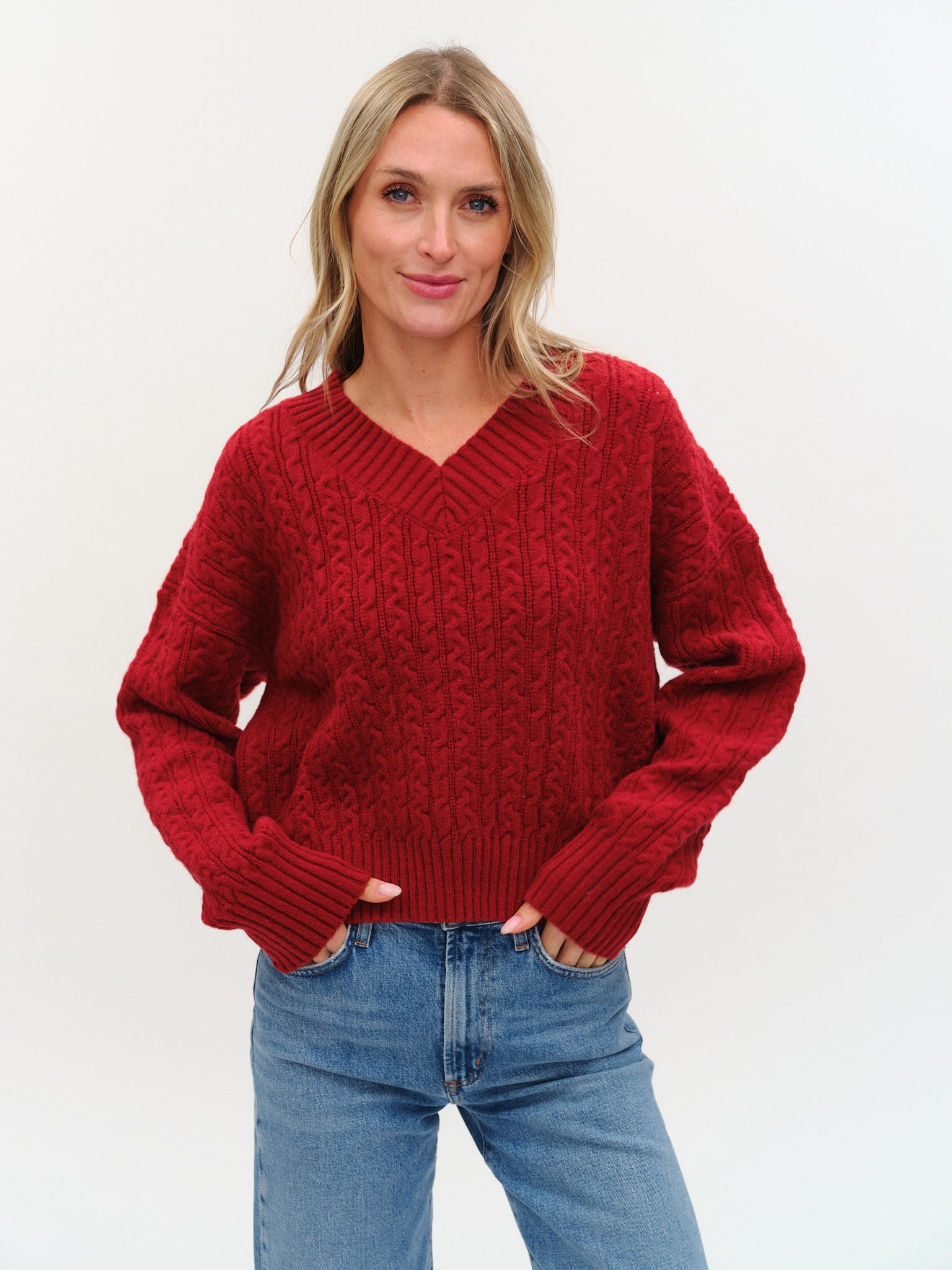 Camden V-Neck Cable Sweater
