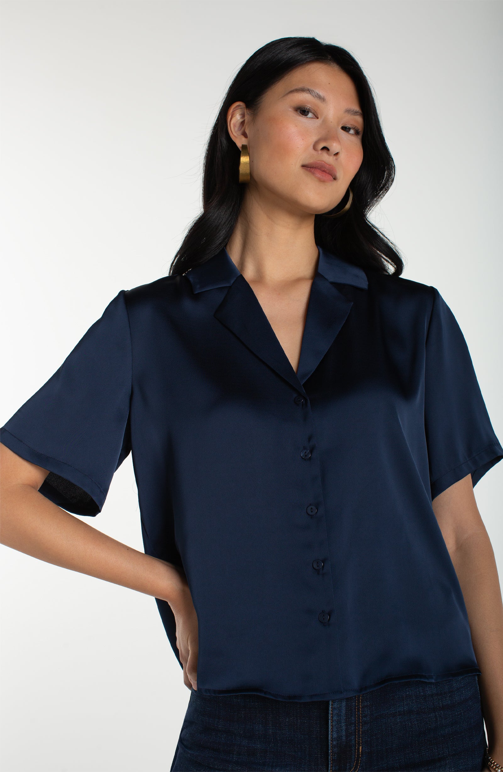Short Sleeve Camp Collar Blouse