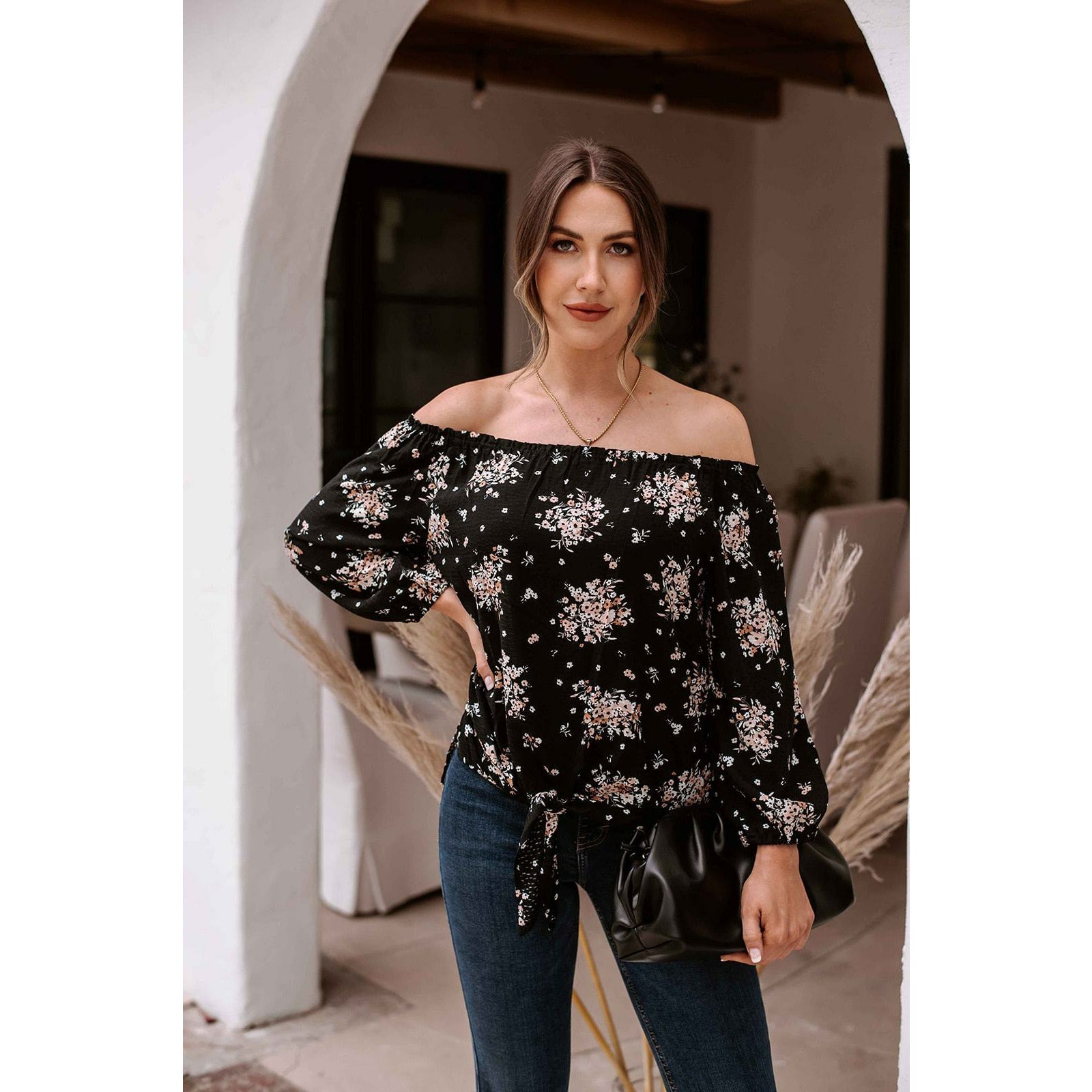 Off The Shoulder Tie Front Top