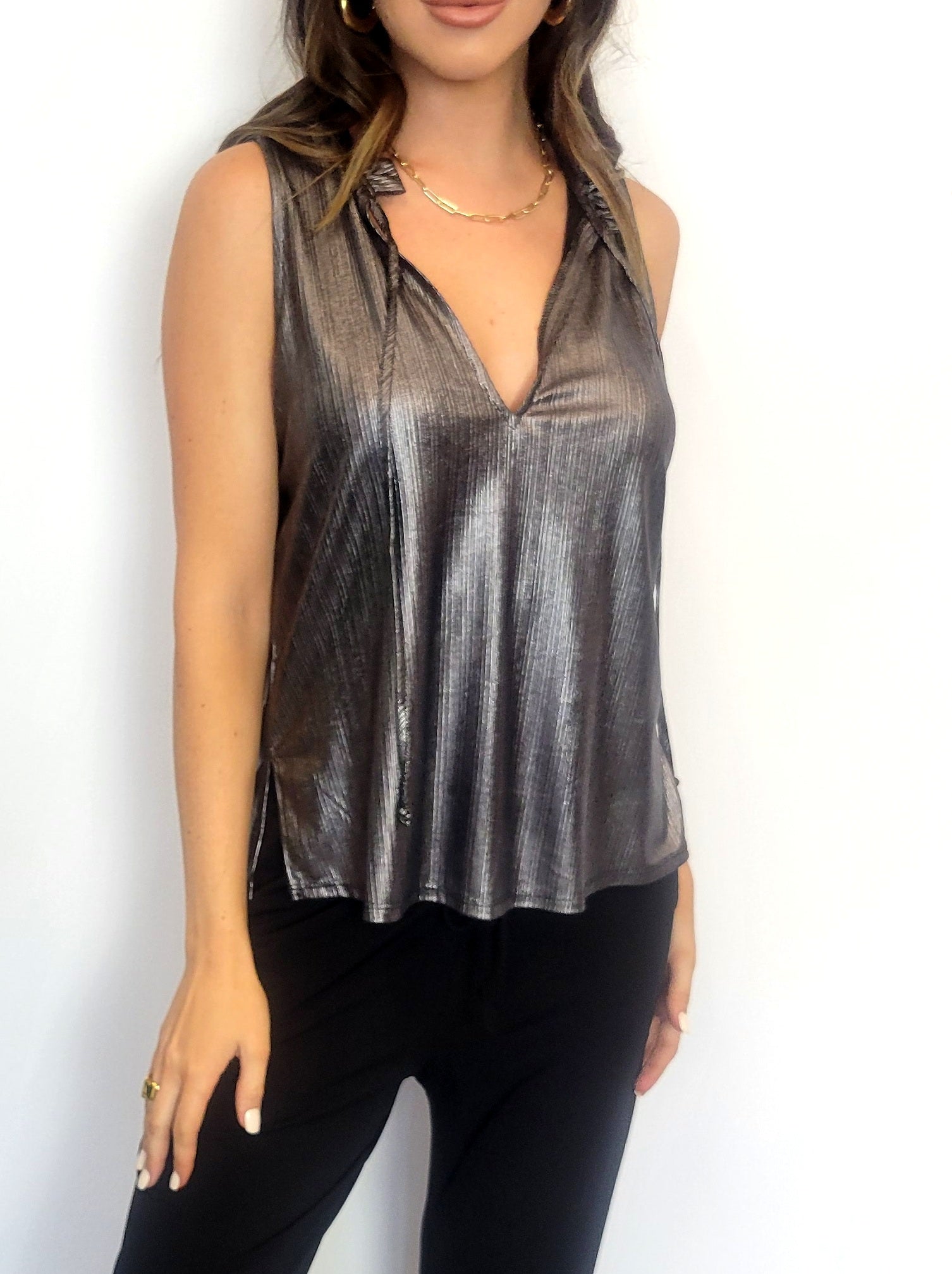 Pleated Foil Shell Top