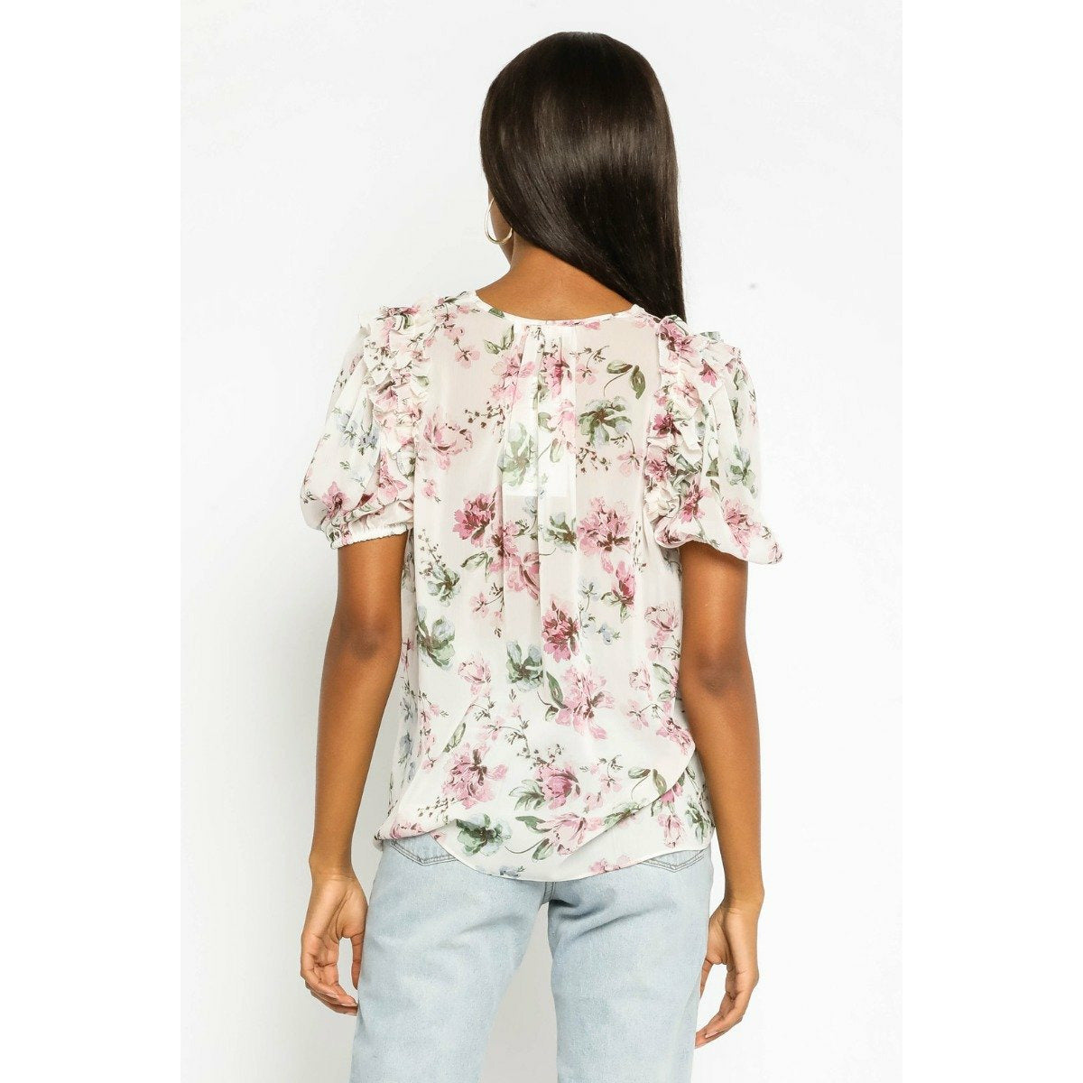 Watercolor Floral Puff Sleeve Top