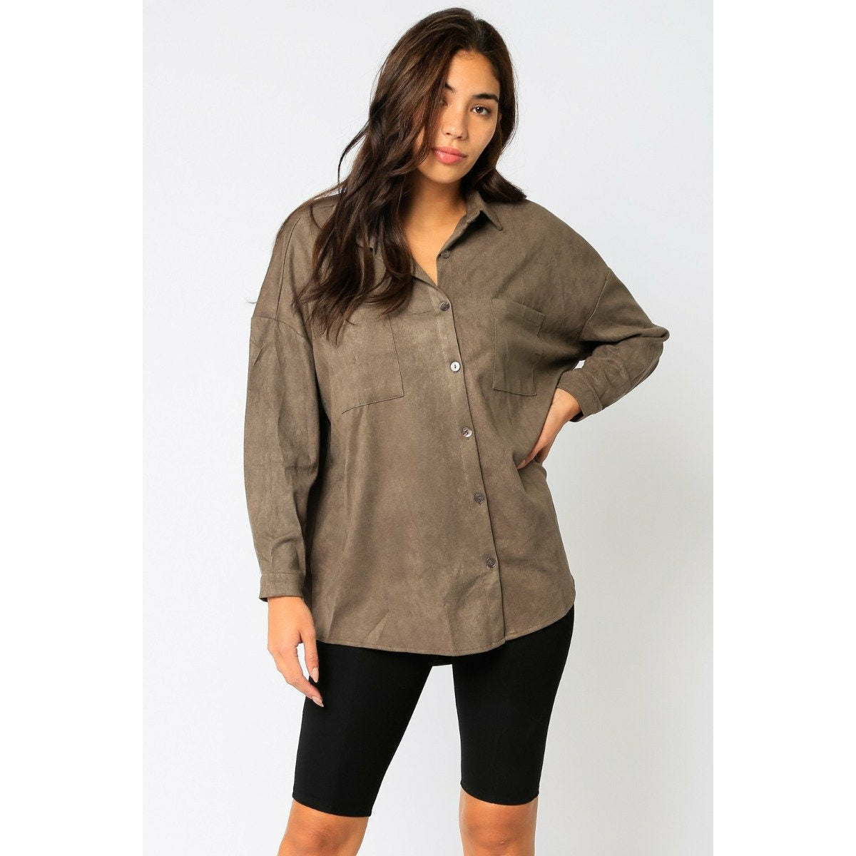 Faux Suede Oversized Shirt