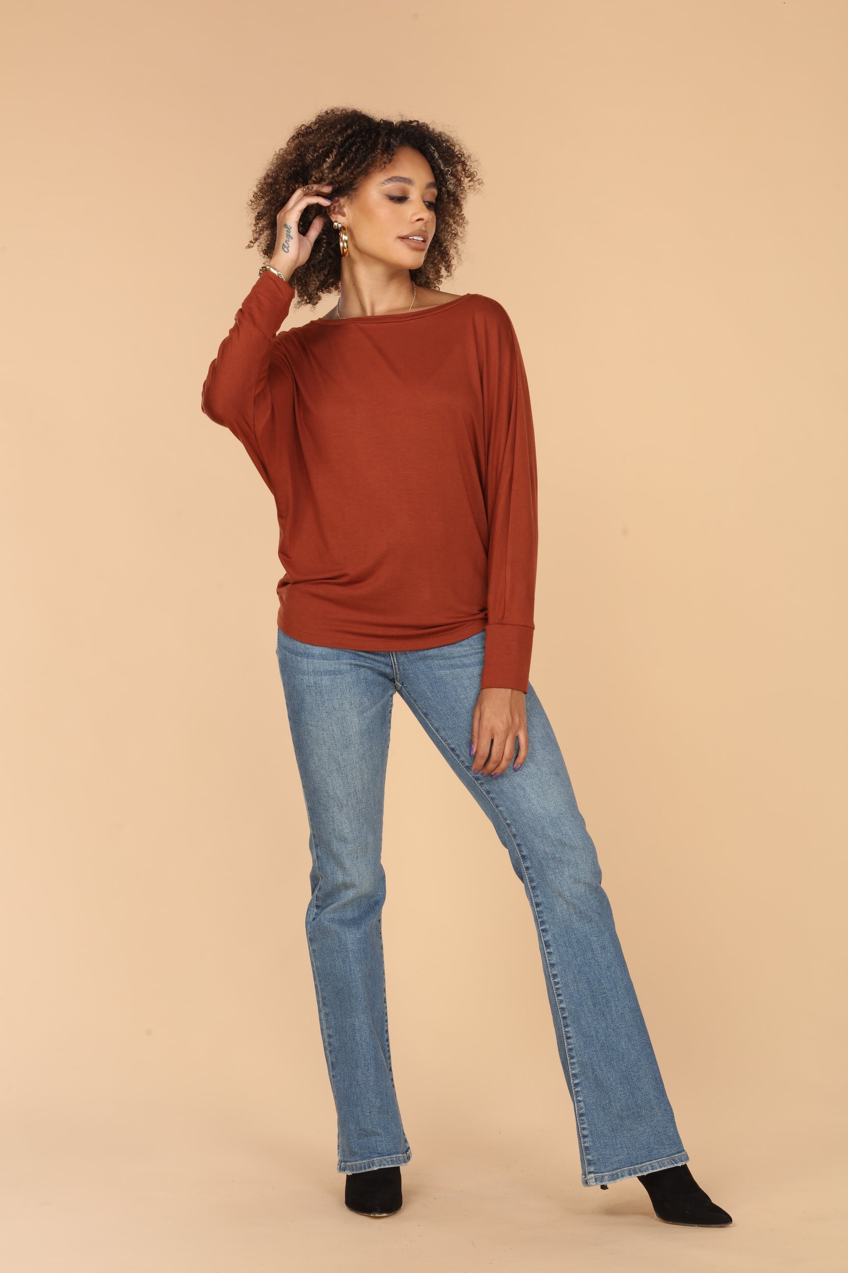 V-Neck Lines Long Sleeve Top