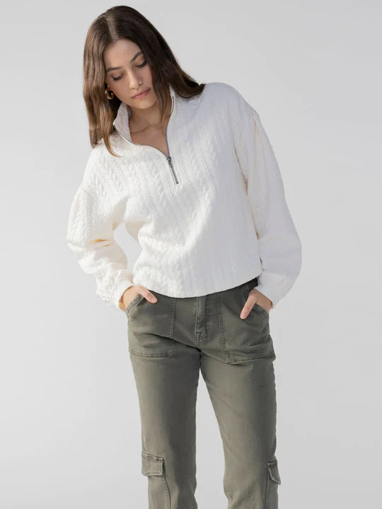 Cable Zip Up Popover Sweater