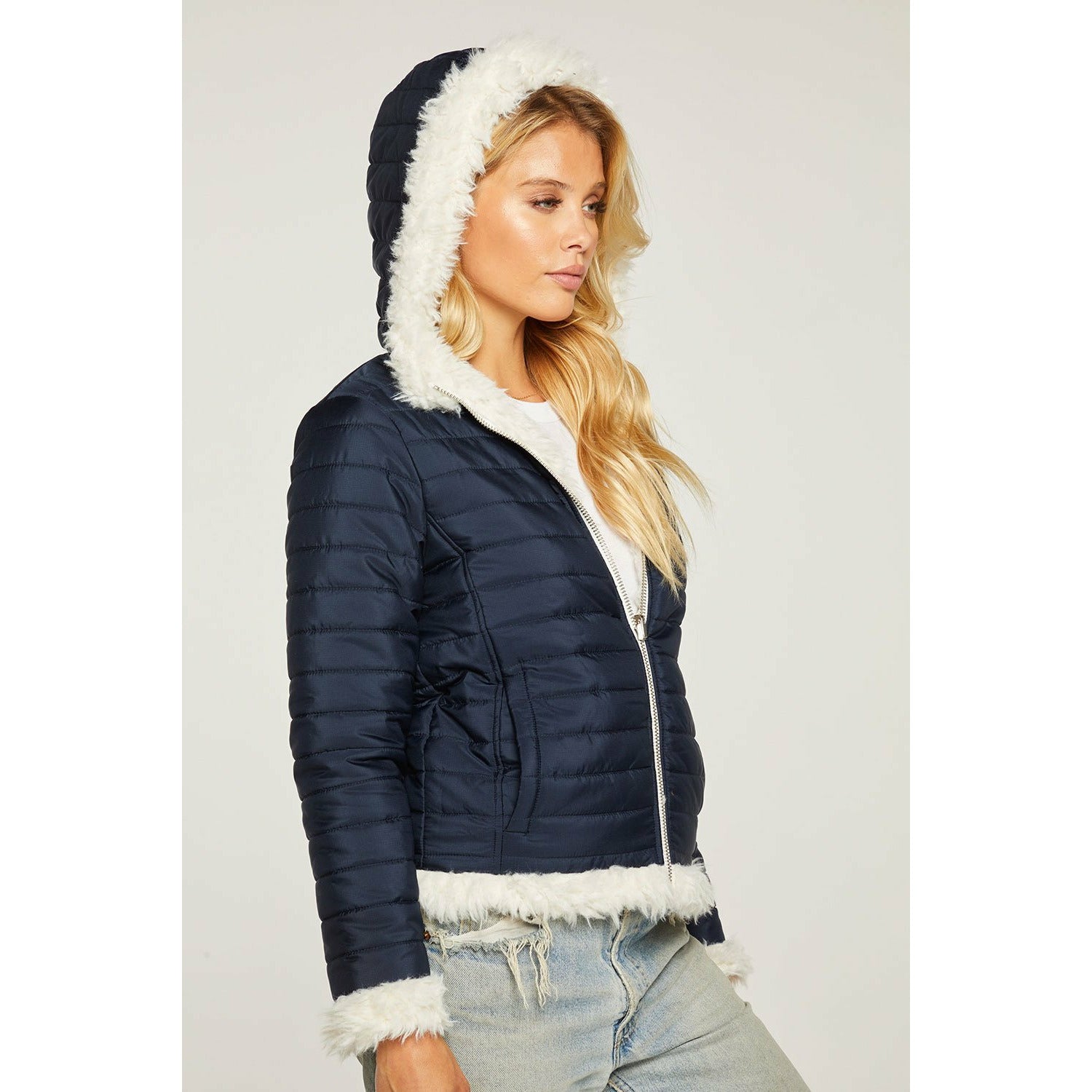 Reversible Quilted Faux Fur Puffer Jacket