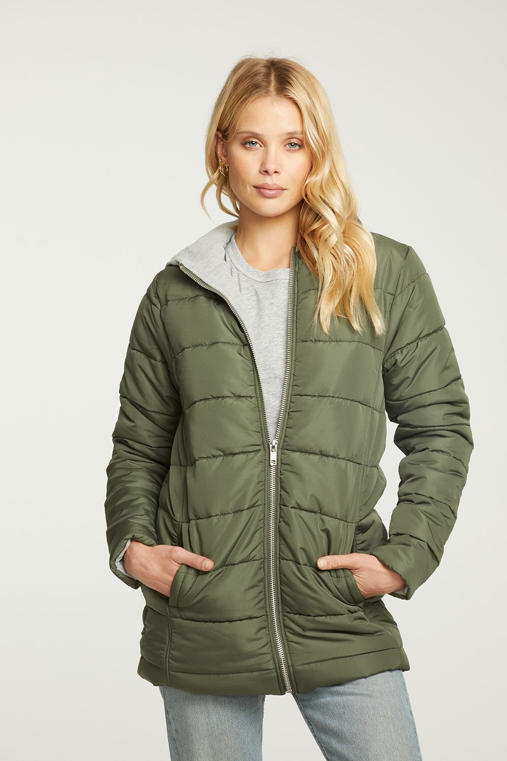 Quilted Hooded Long Puffer Zip Up Jacket