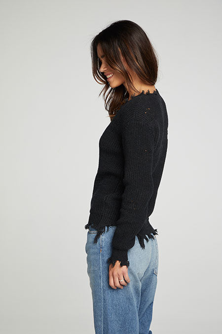 Long Sleeve V Neck Deconstructed Sweater Pullover