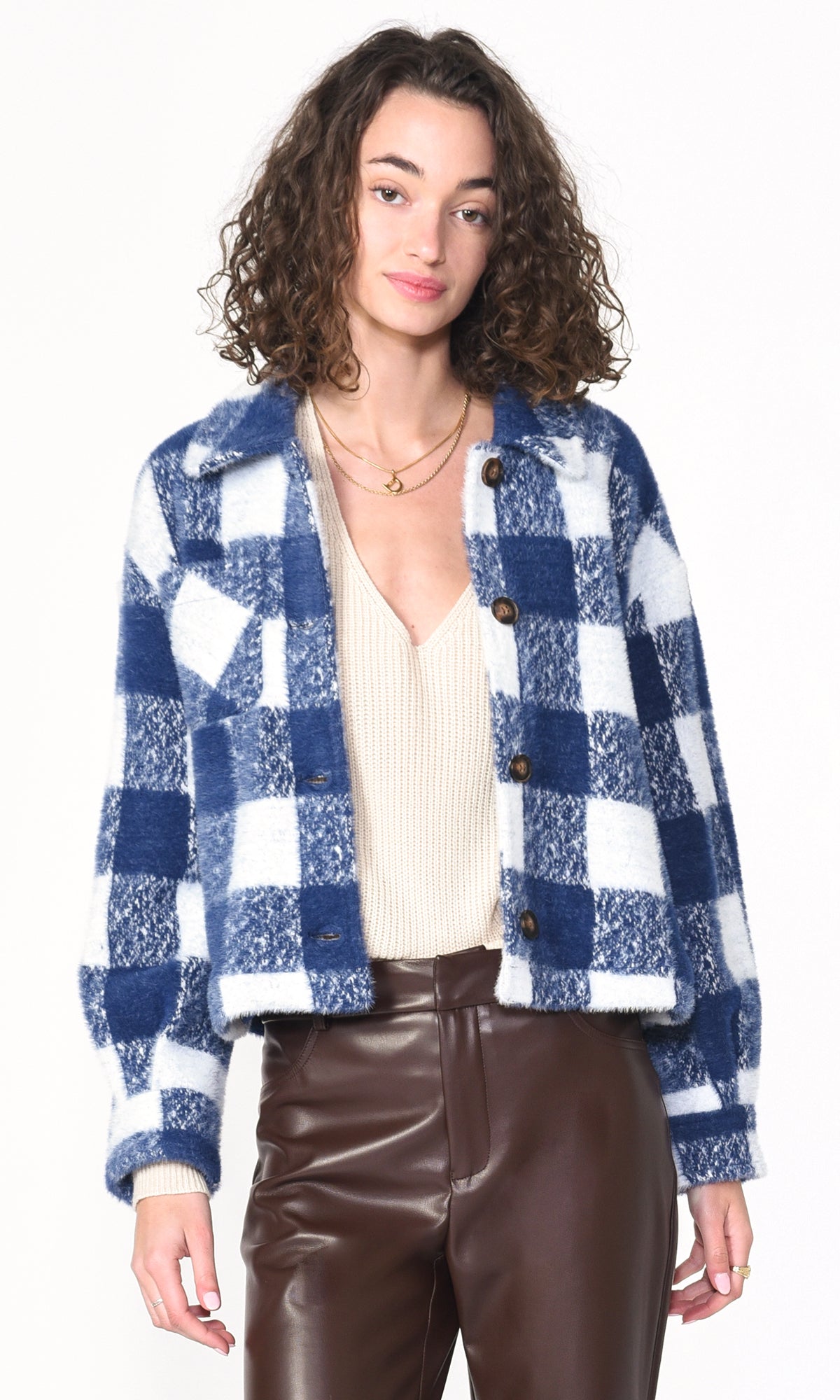Nate Large Check Cozy Cropped Jacket