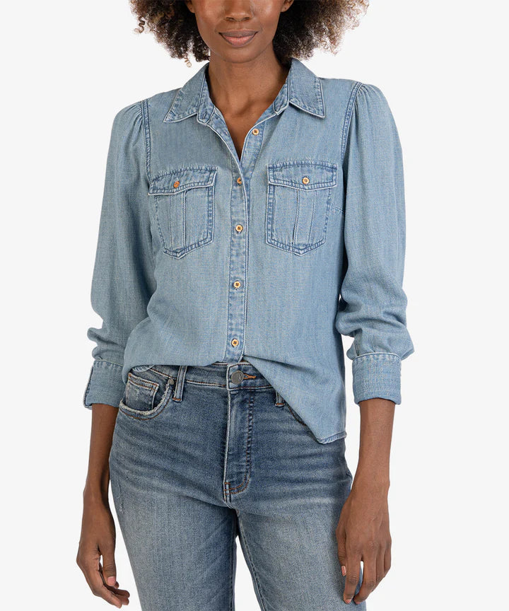 Pear Chambray Button-Up Shirt