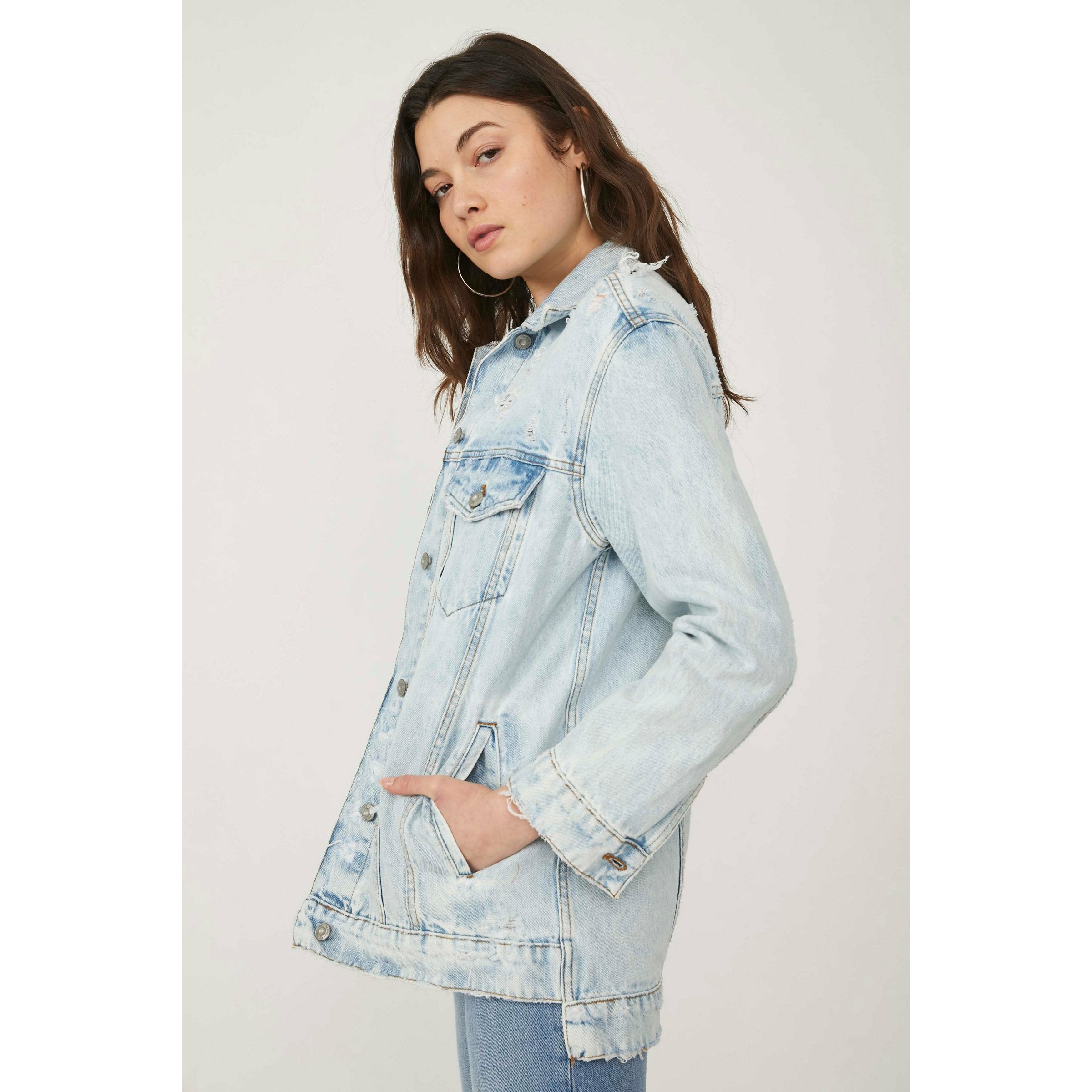 Destroyed long denim on sale jacket